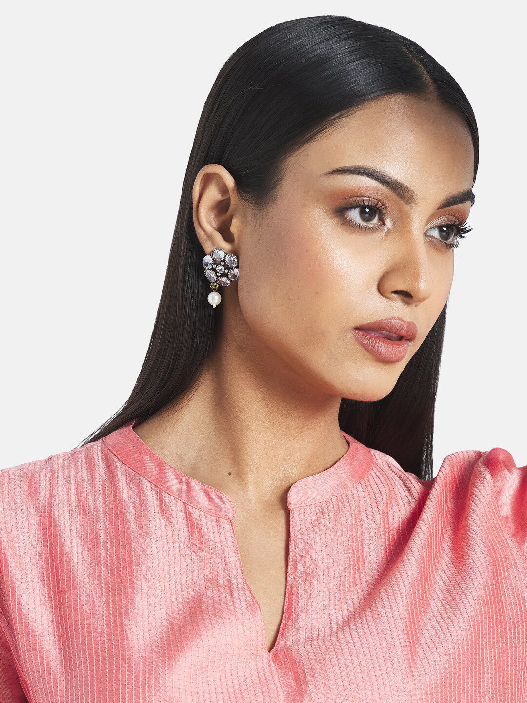 ATIBELLE Silver-Plated Floral Drop Earrings