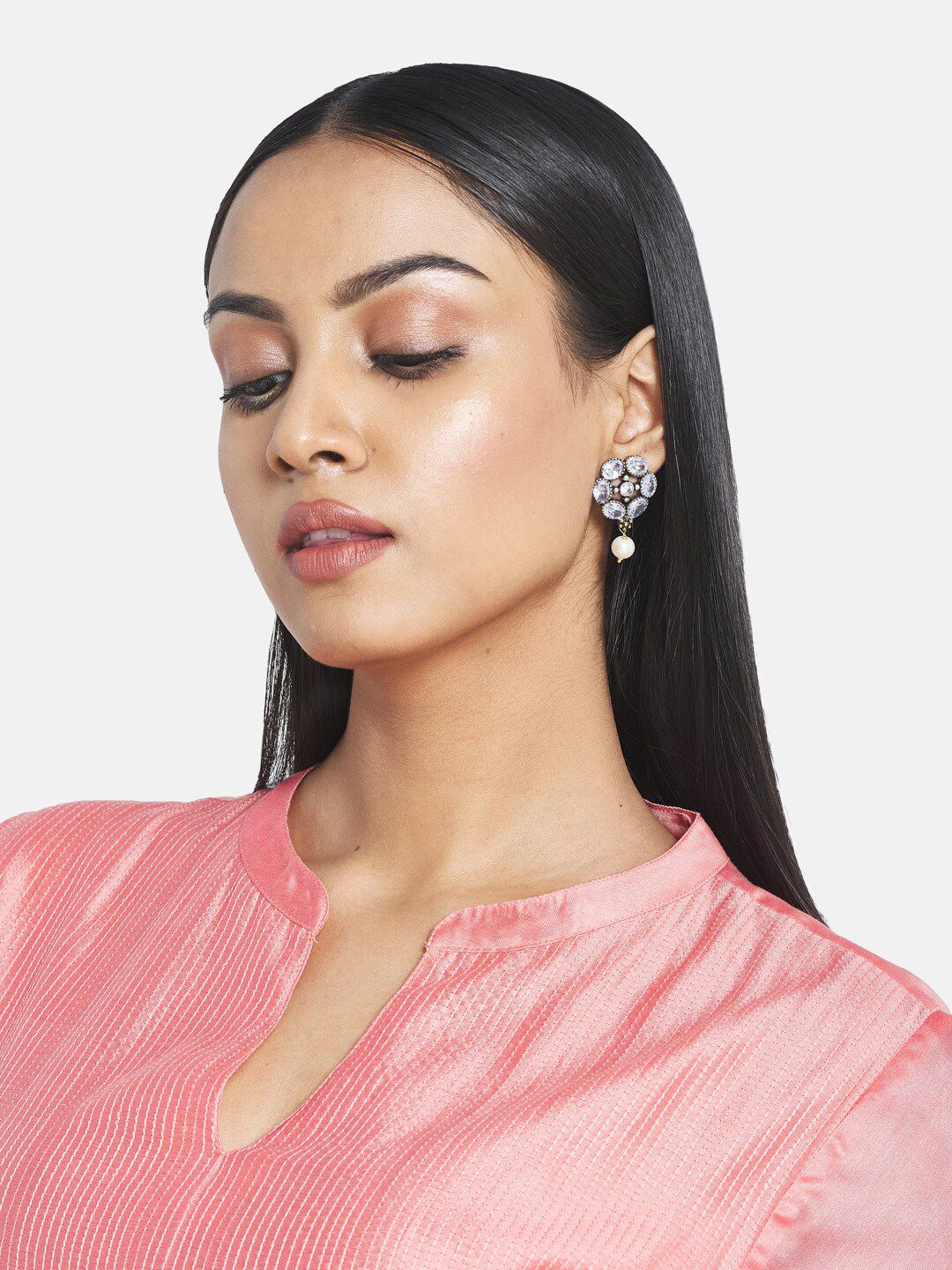 ATIBELLE Silver-Plated Floral Drop Earrings