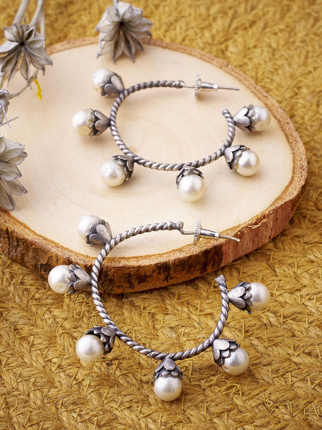 ATIBELLE Silver-Plated Contemporary Half Hoop Earrings