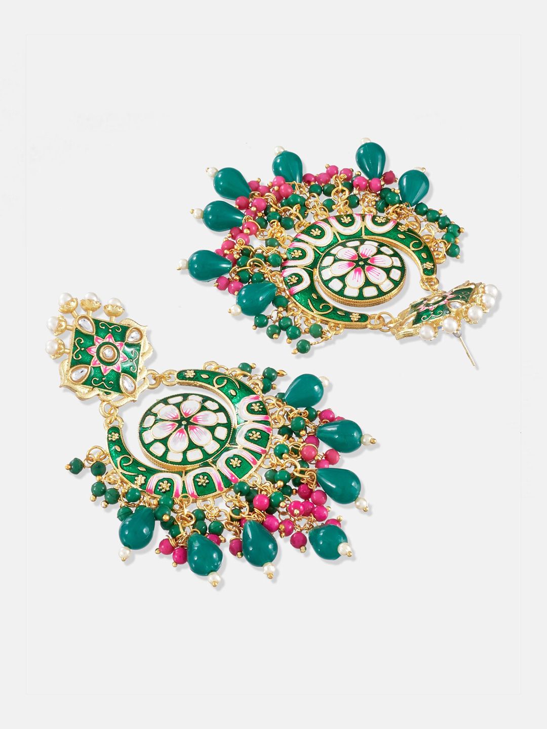 ATIBELLE Green & Gold-Plated Floral Drop Earrings