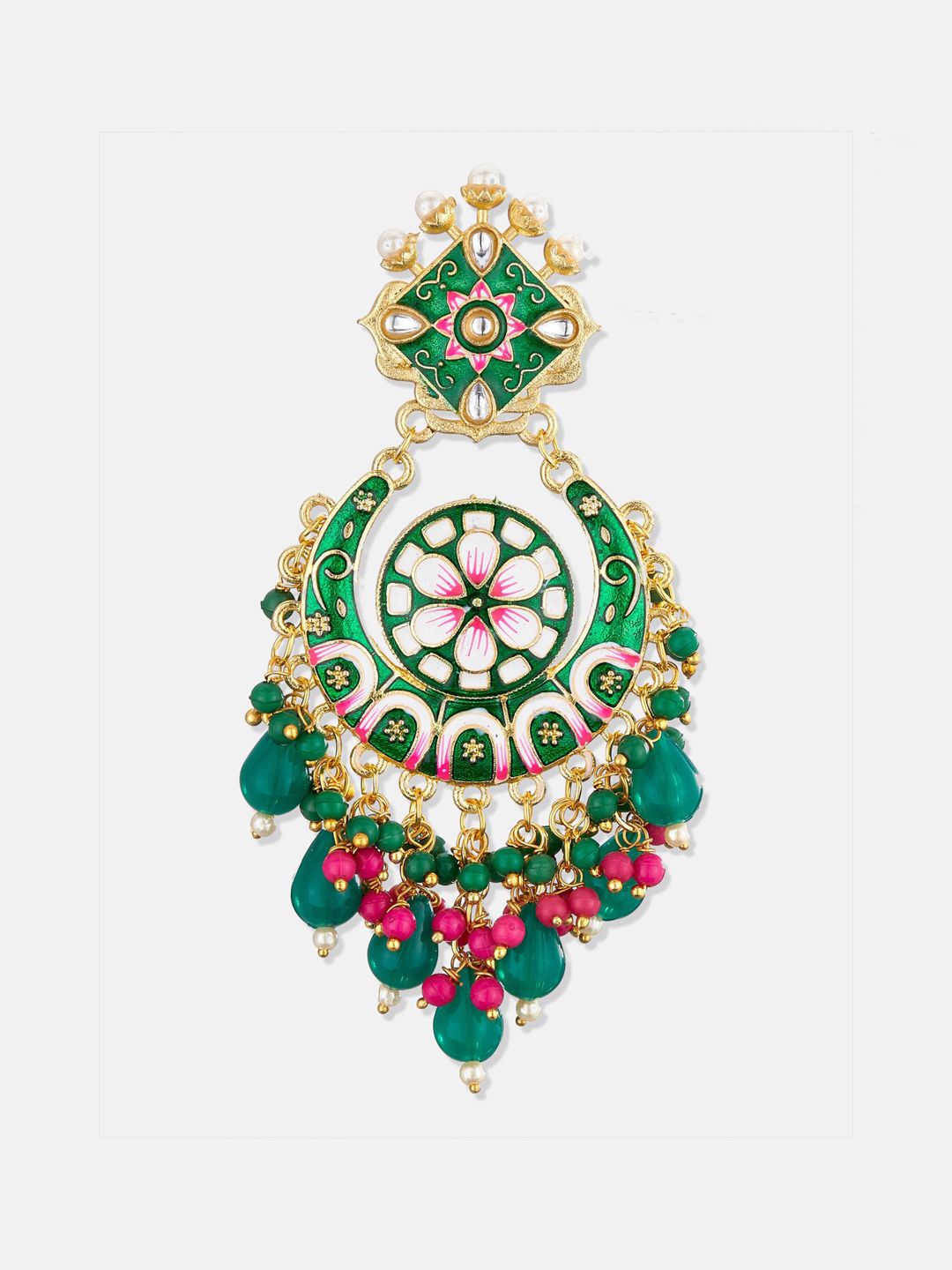 ATIBELLE Green & Gold-Plated Floral Drop Earrings