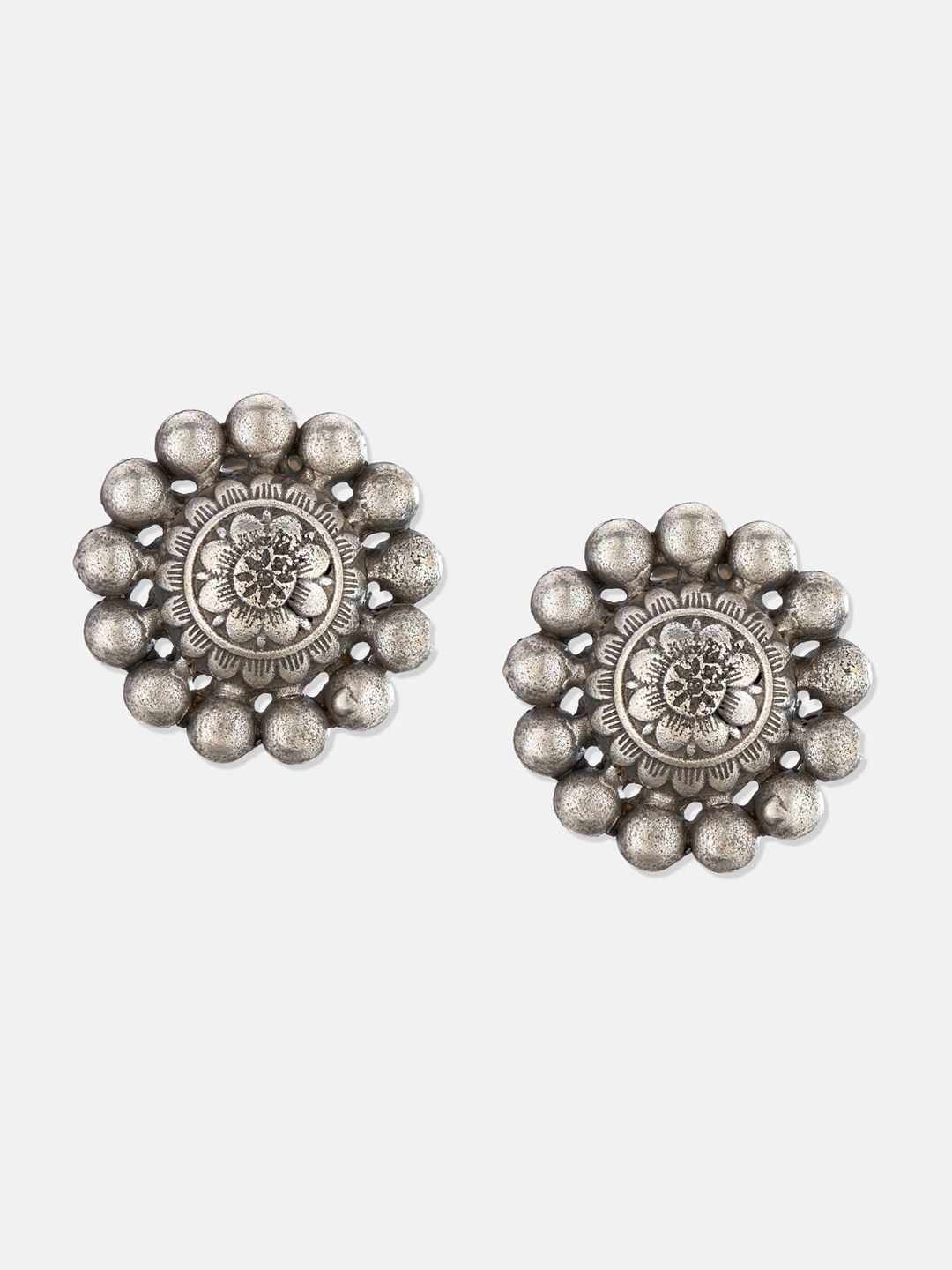 ATIBELLE Silver-Plated Floral German Studs Earrings