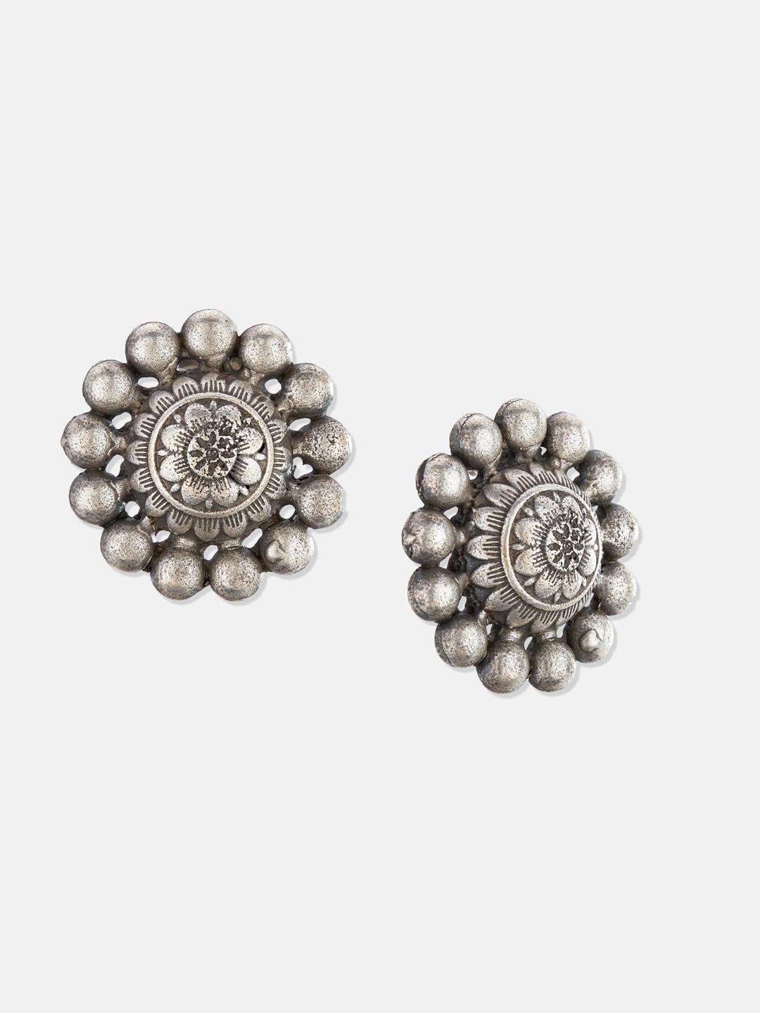 ATIBELLE Silver-Plated Floral German Studs Earrings