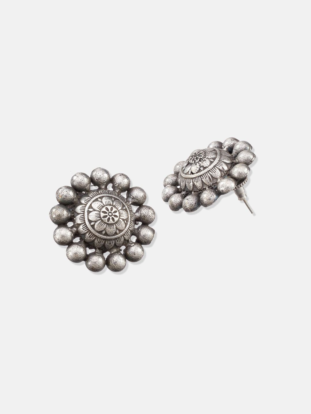 ATIBELLE Silver-Plated Floral German Studs Earrings