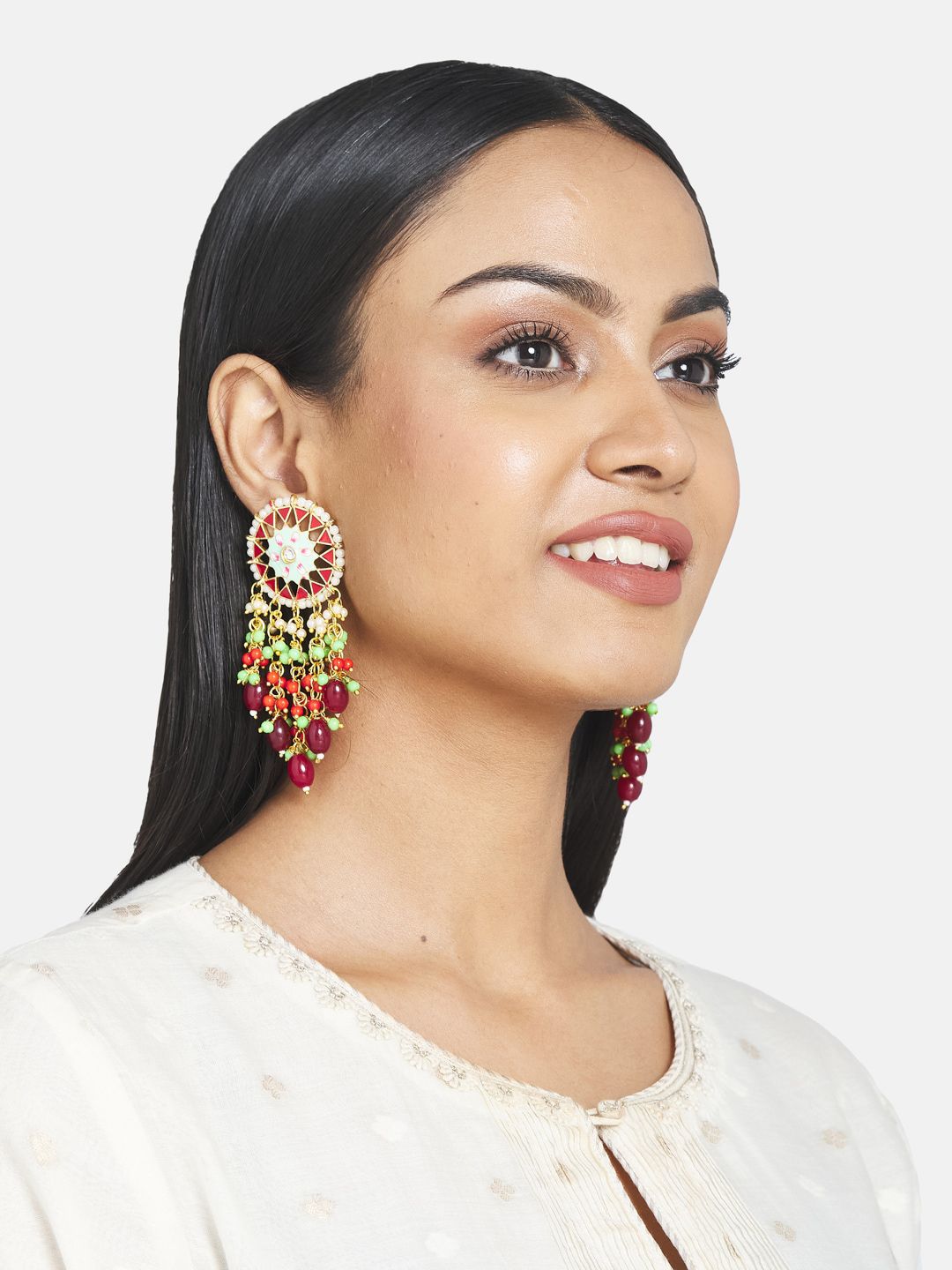 ATIBELLE Multicoloured Gold Plated Floral Drop Earrings