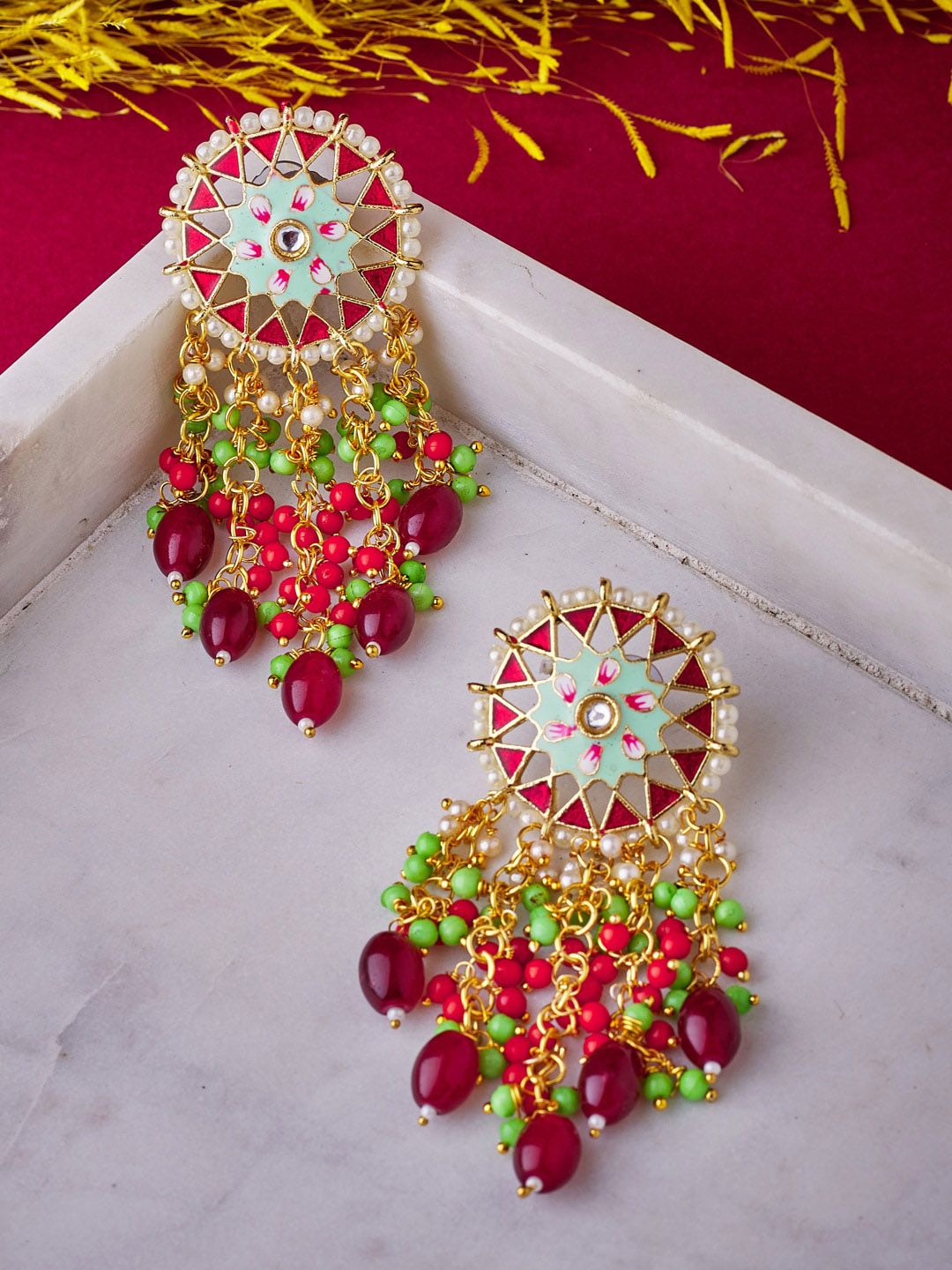 ATIBELLE Multicoloured Gold Plated Floral Drop Earrings