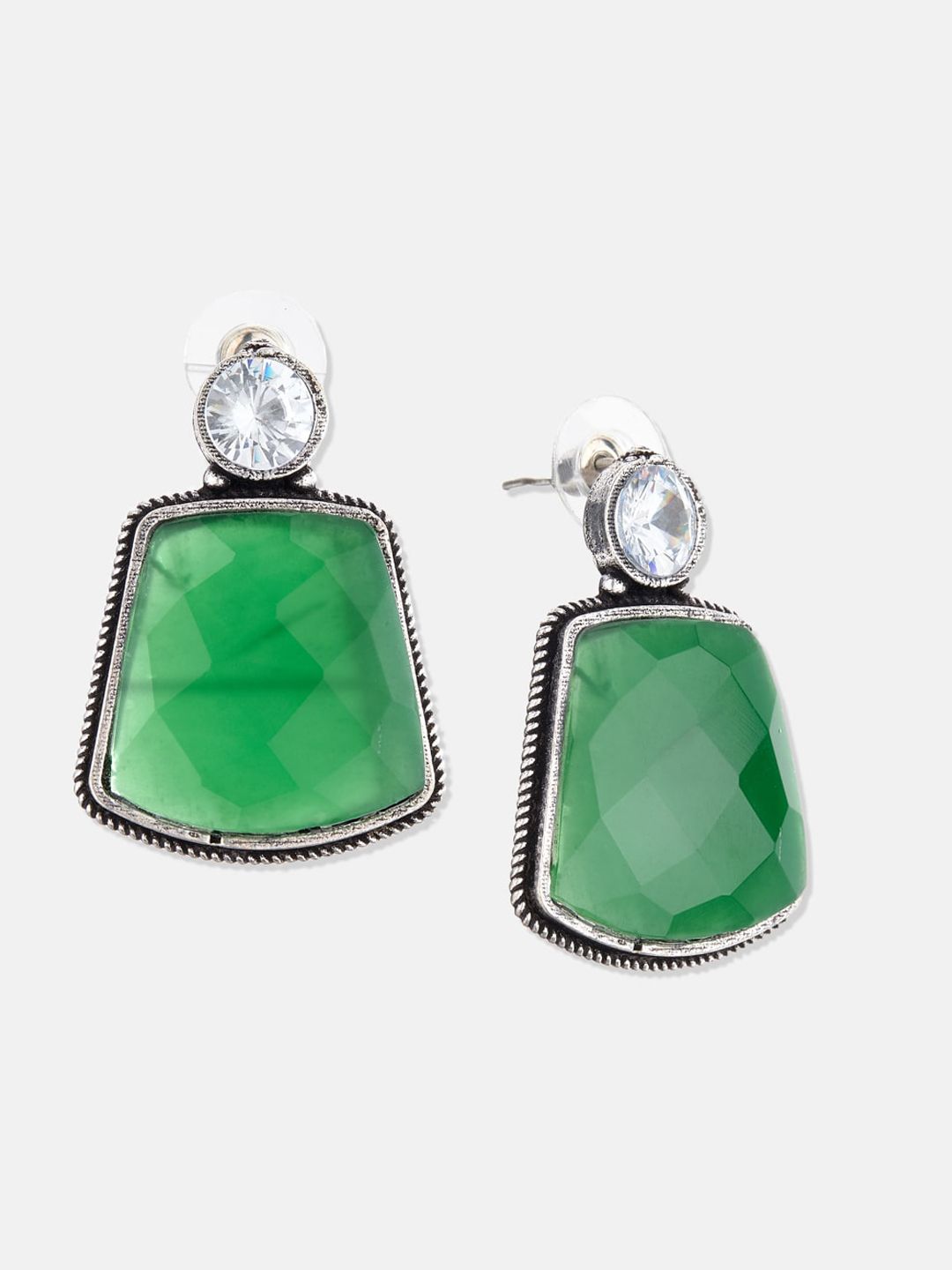 ATIBELLE Green Contemporary Drop Earrings
