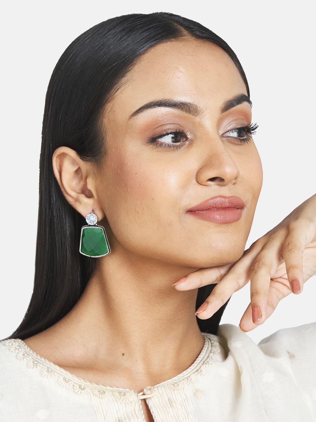 ATIBELLE Green Contemporary Drop Earrings