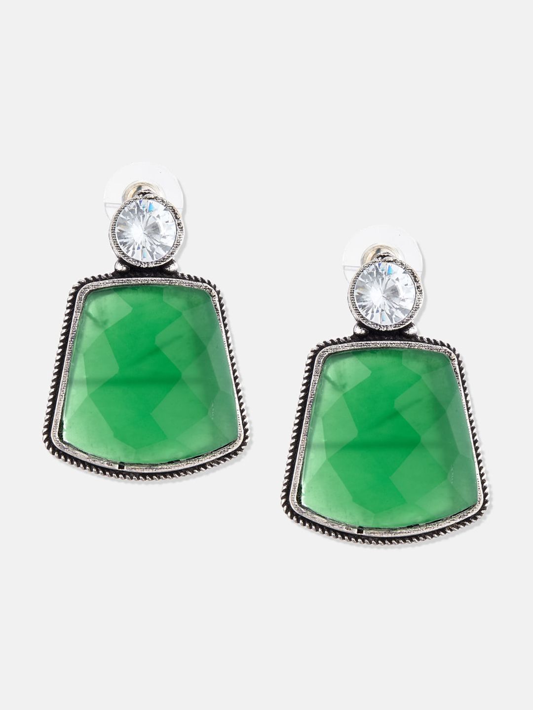 ATIBELLE Green Contemporary Drop Earrings