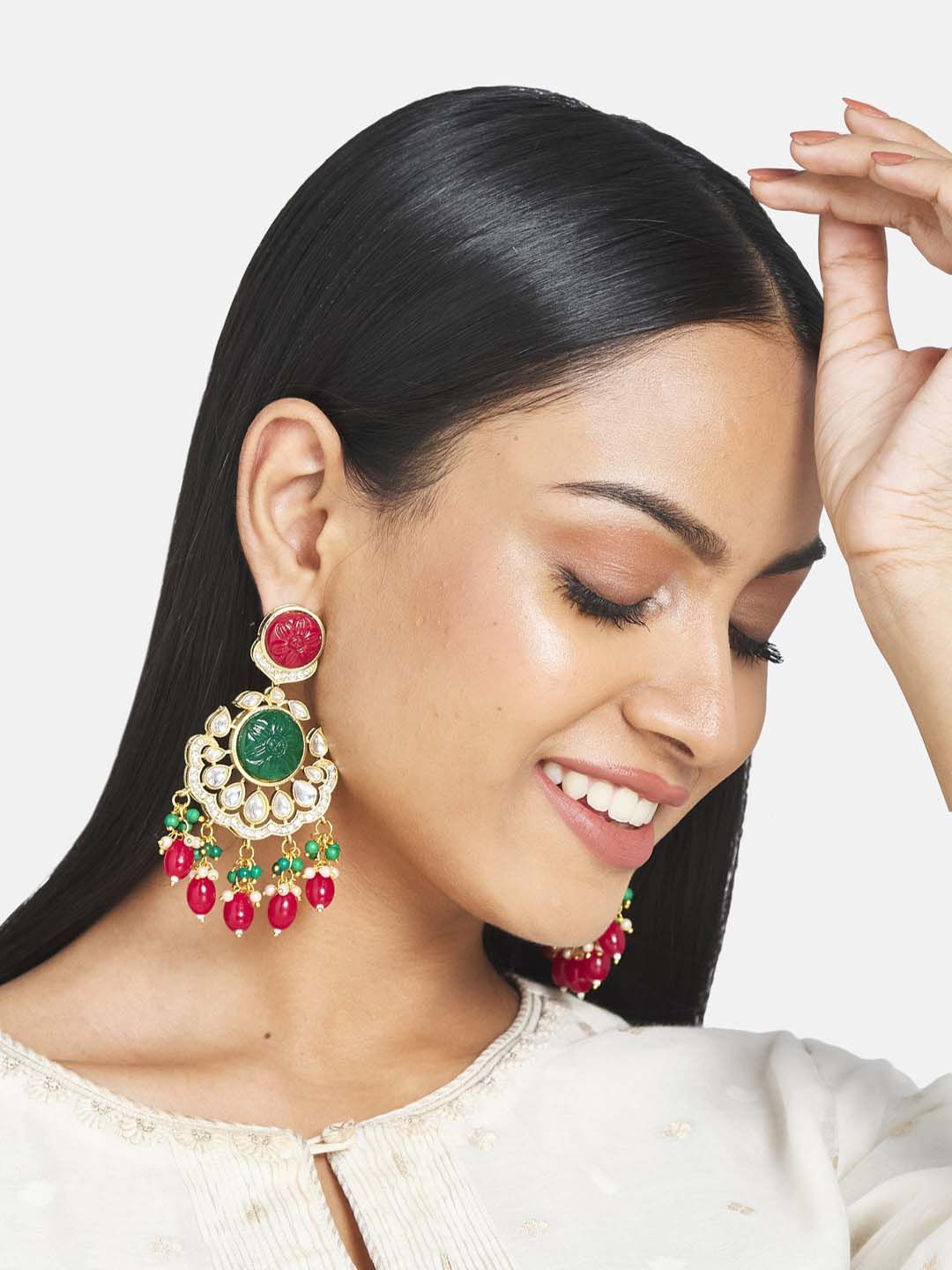 ATIBELLE Green Floral Chandbalis Earrings
