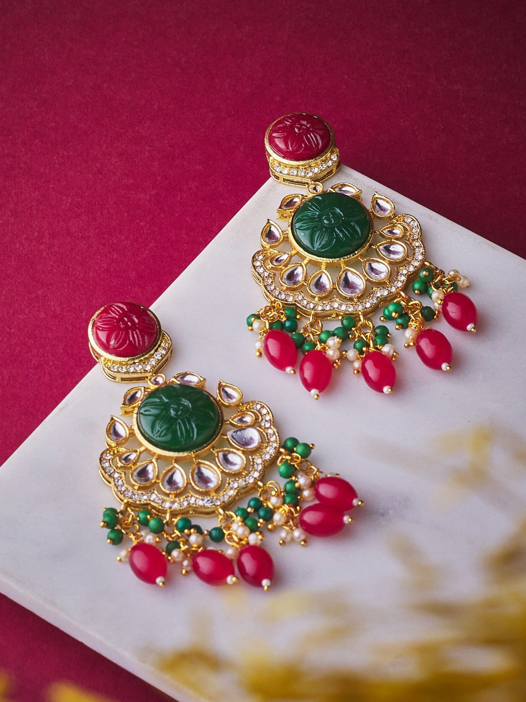 ATIBELLE Green Floral Chandbalis Earrings