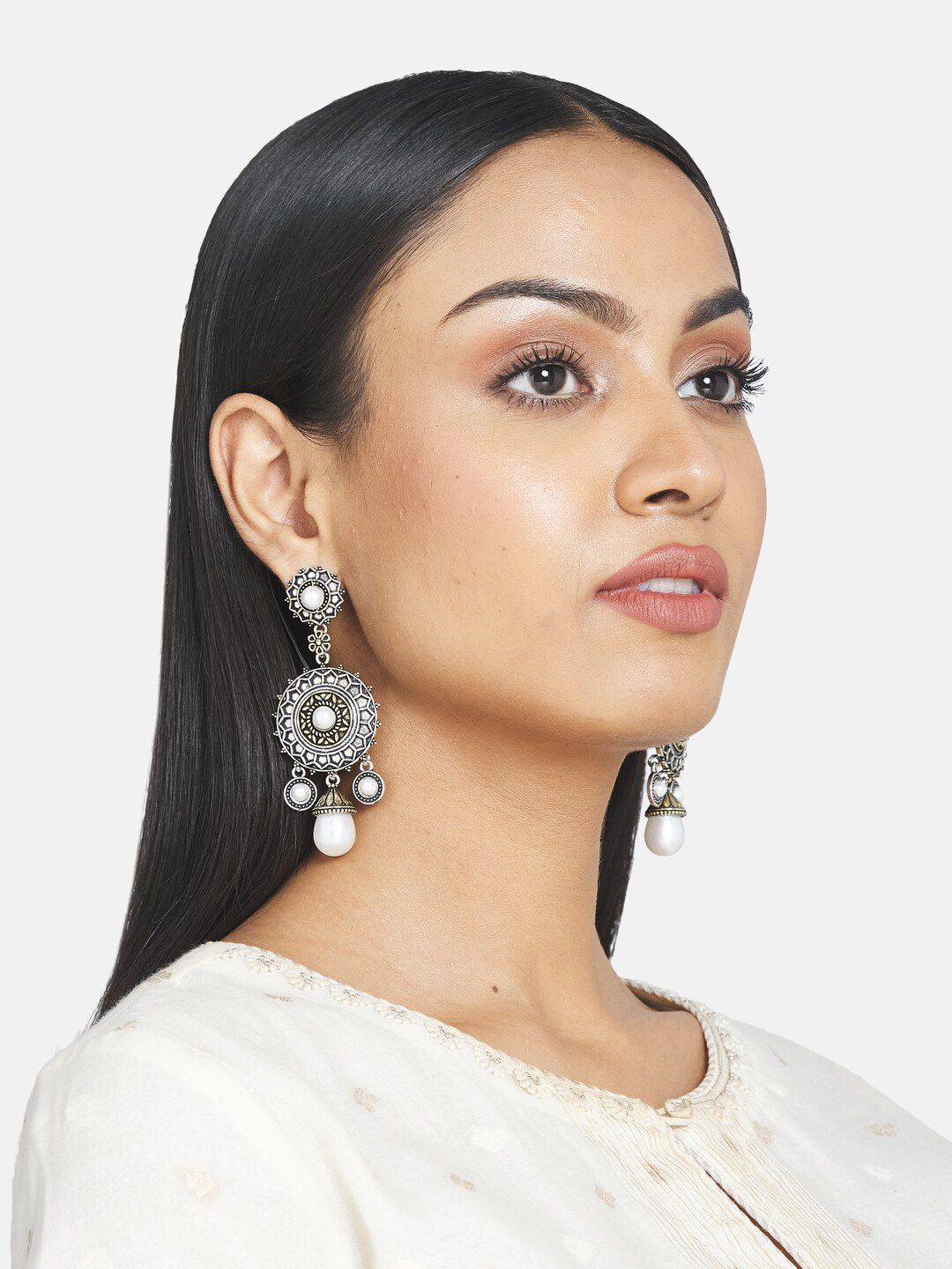 ATIBELLE Silver-Plated Circular Drop Earrings