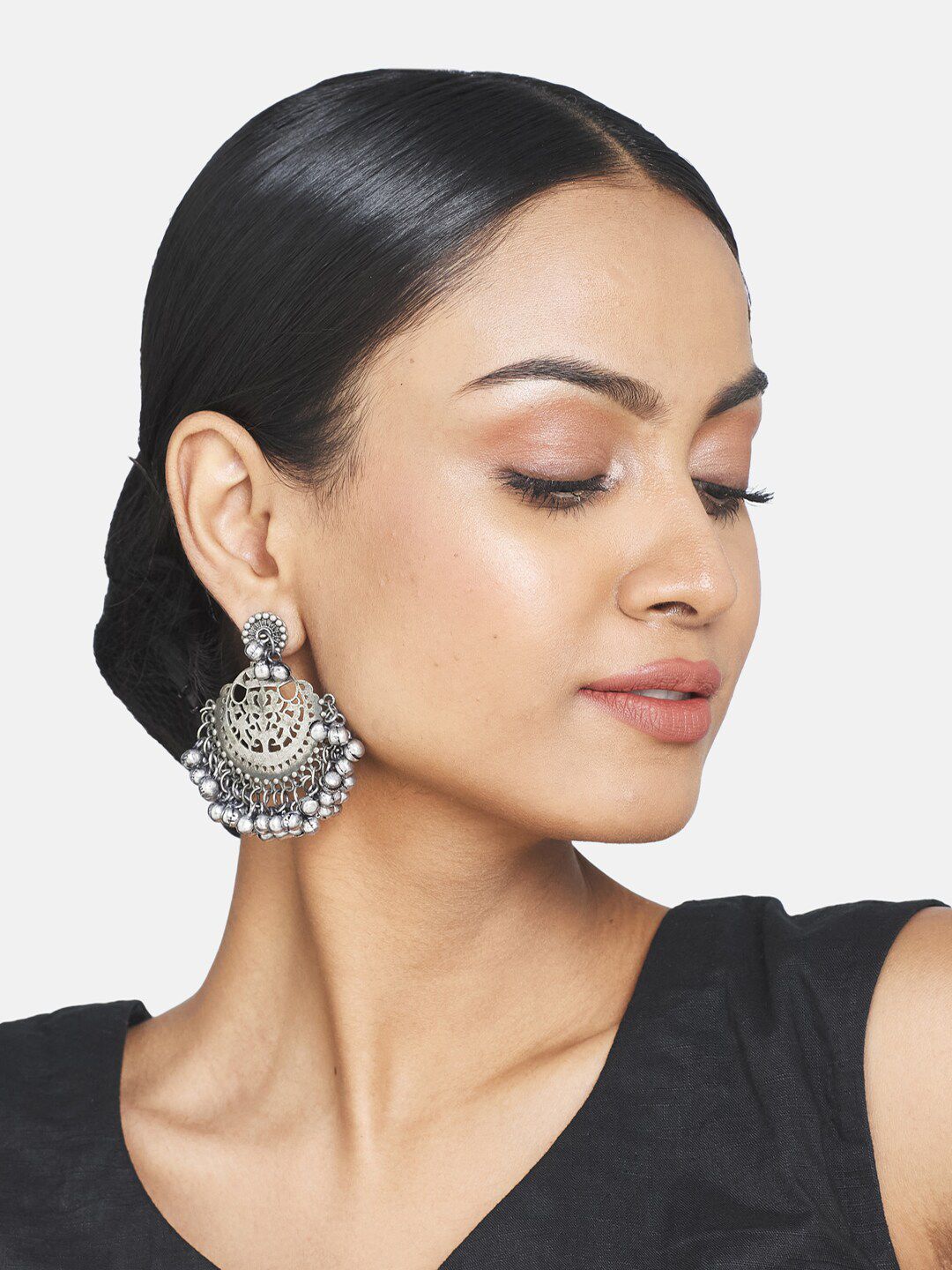 ATIBELLE Silver-Toned Contemporary German Silver Chandbalis Earrings