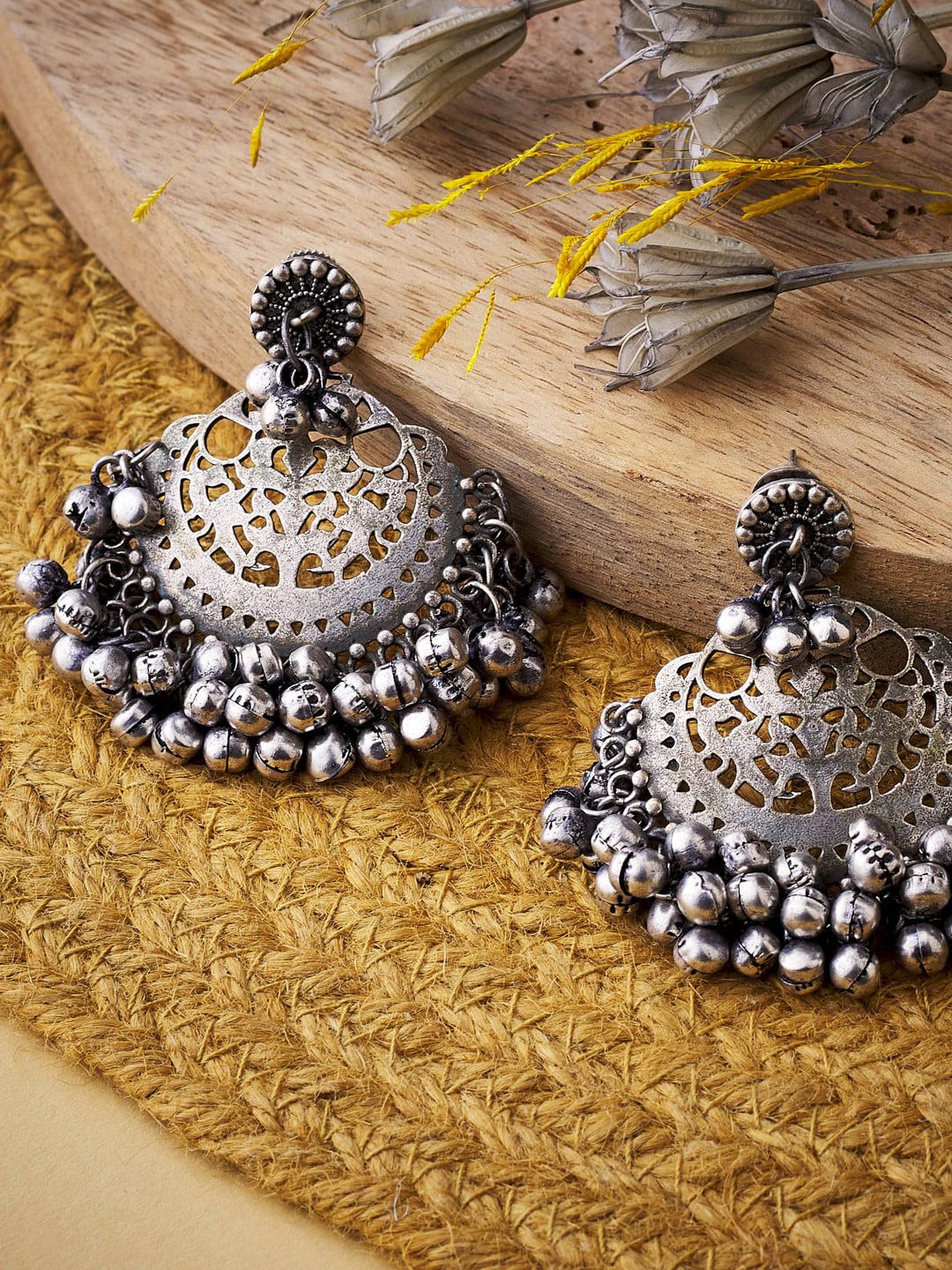 ATIBELLE Silver-Toned Contemporary German Silver Chandbalis Earrings