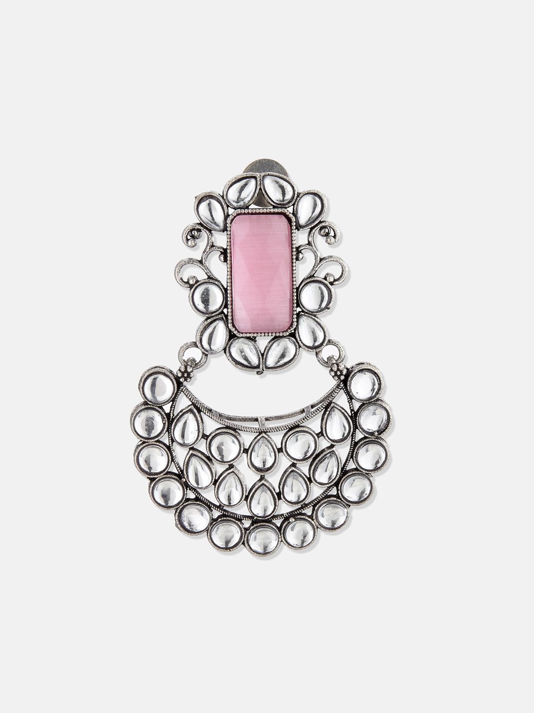 ATIBELLE Silver-Toned & Rose Contemporary Chandbalis Earrings