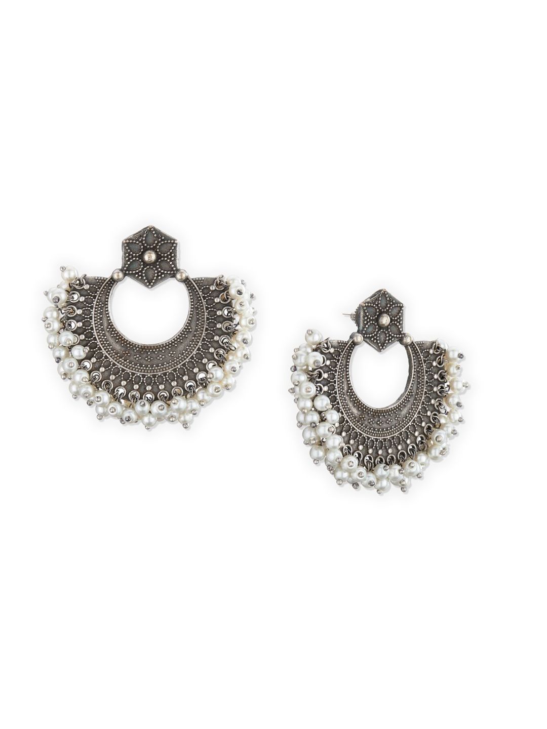 ATIBELLE Oxidised Silver-Plated White German Silver Chandbalis Earrings