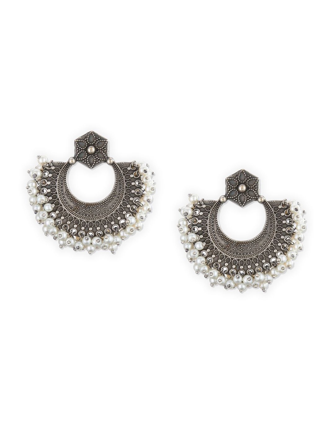 ATIBELLE Oxidised Silver-Plated White German Silver Chandbalis Earrings