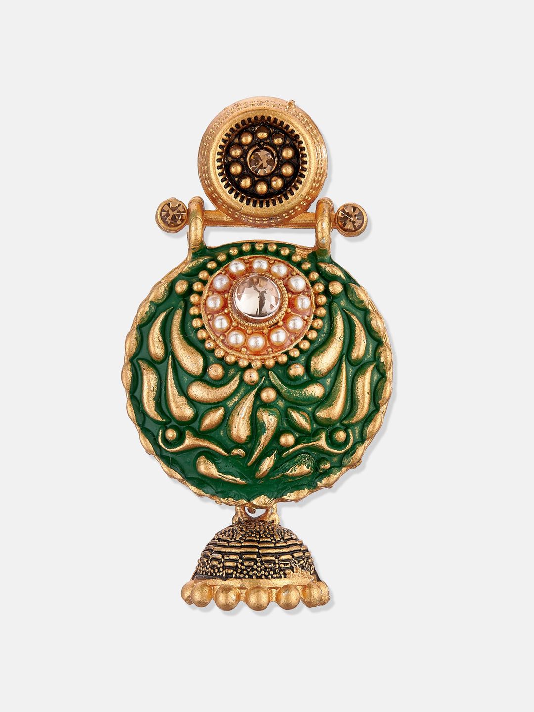 ATIBELLE Green & Gold-Plated Contemporary Chandbalis Earrings
