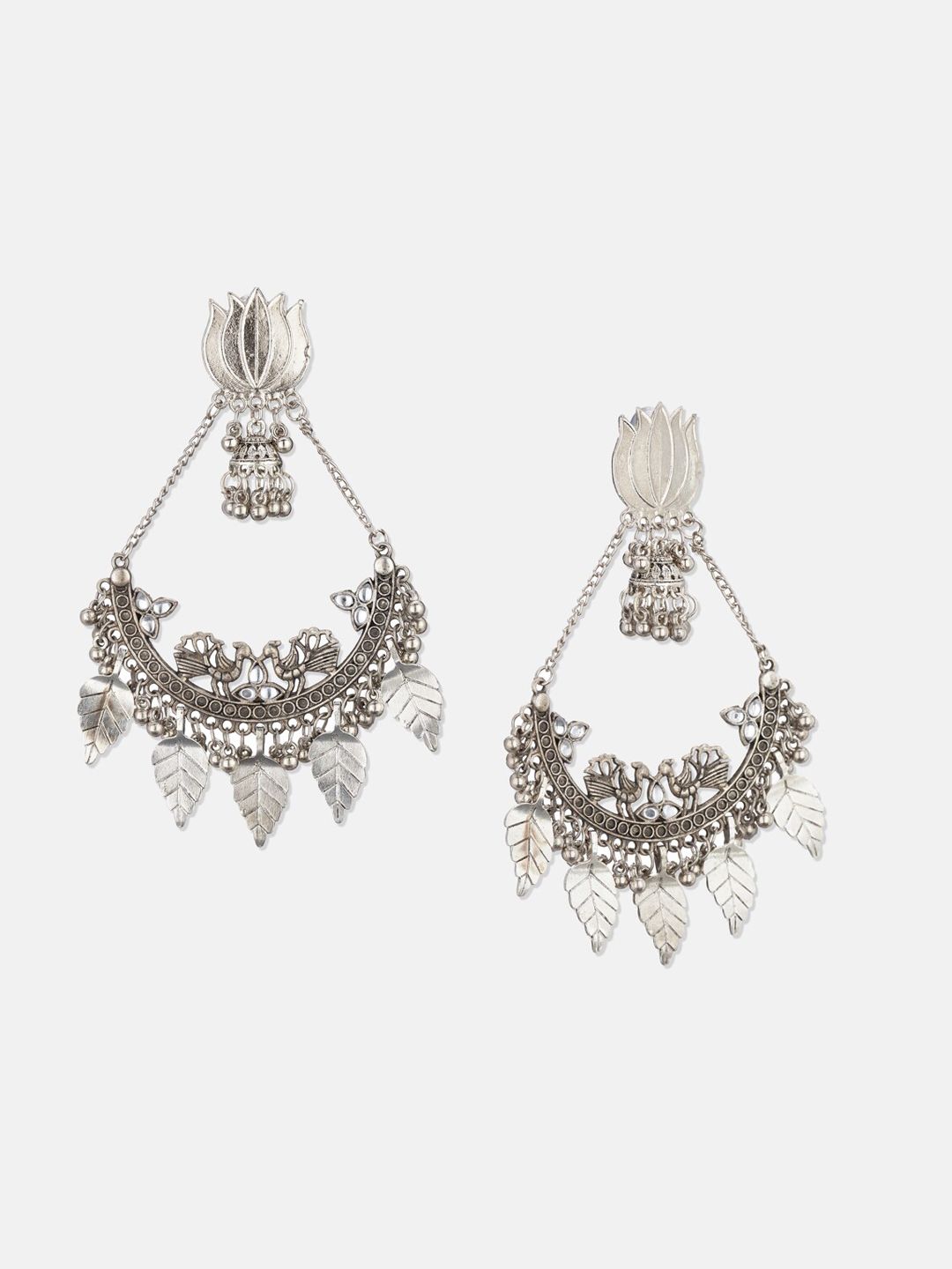 ATIBELLE Silver-Plated Floral Chandbalis Earrings