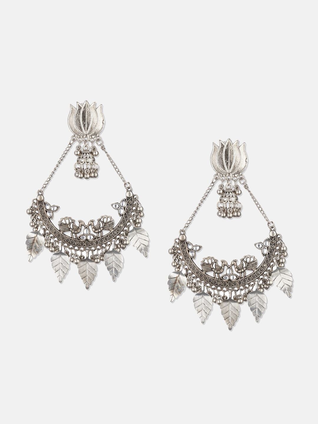 ATIBELLE Silver-Plated Floral Chandbalis Earrings