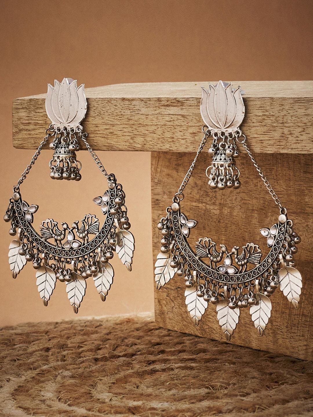 ATIBELLE Silver-Plated Floral Chandbalis Earrings