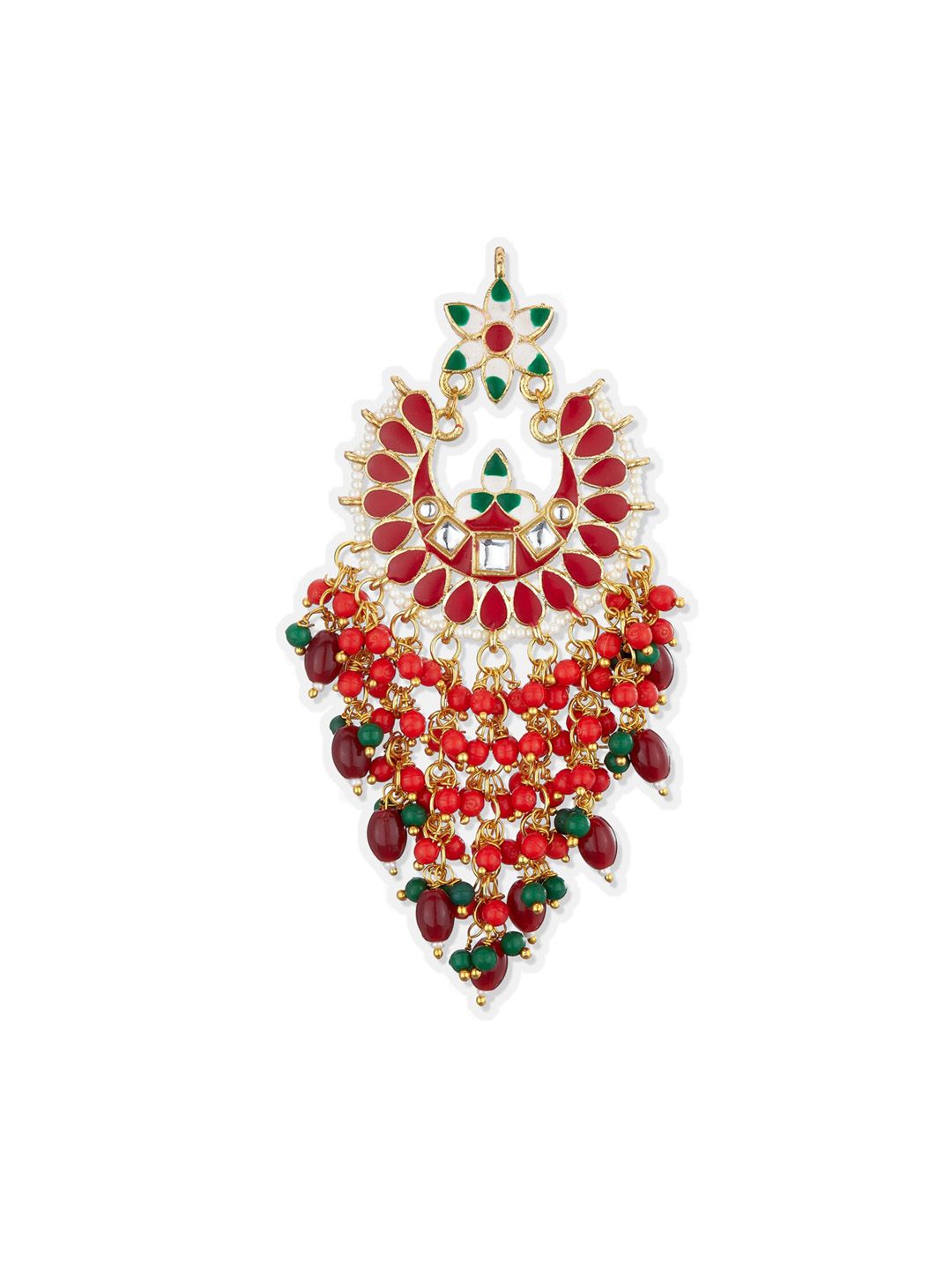 ATIBELLE Maroon & Green Floral Kundan Studded Chandbalis Earrings