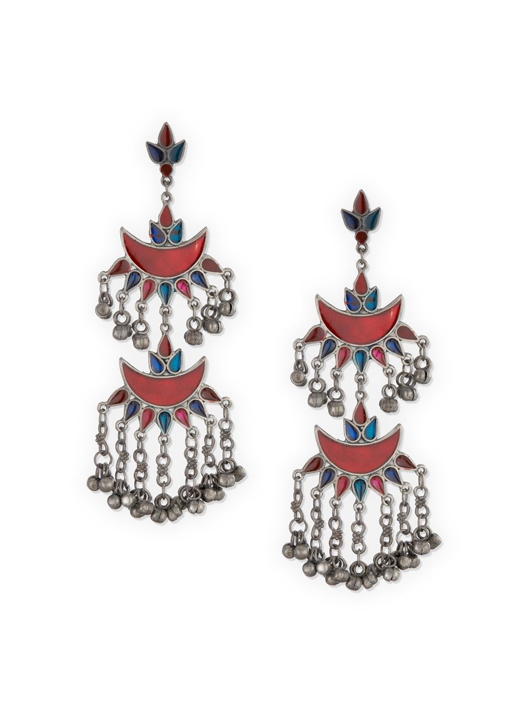 ATIBELLE Red Silver Plated Contemporary Drop Earrings