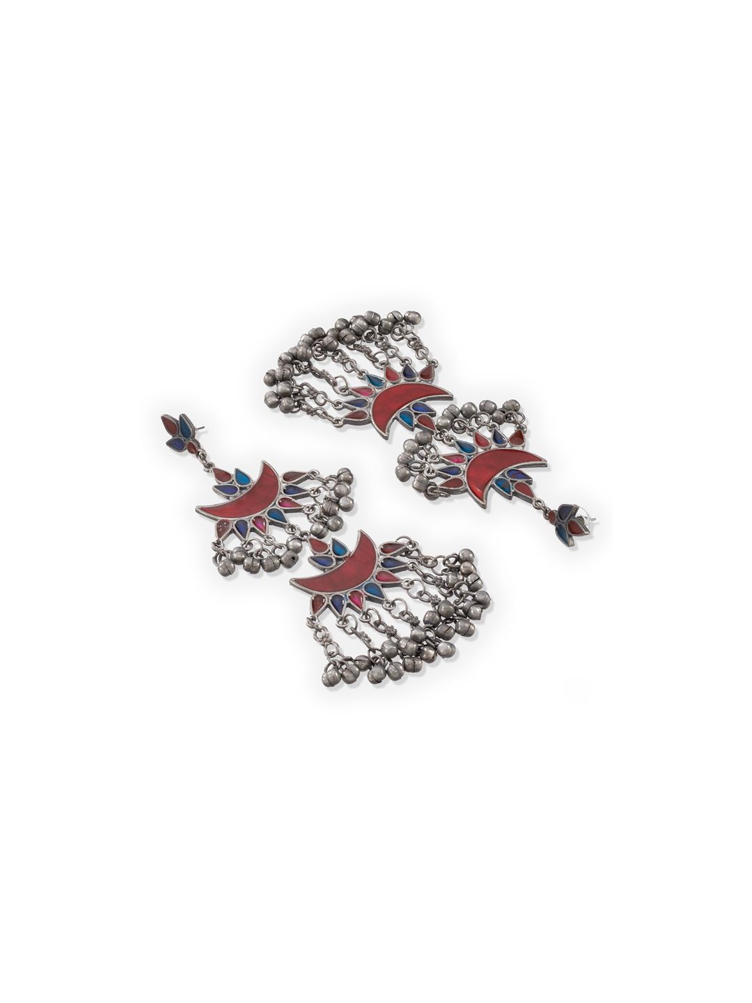 ATIBELLE Red Silver Plated Contemporary Drop Earrings
