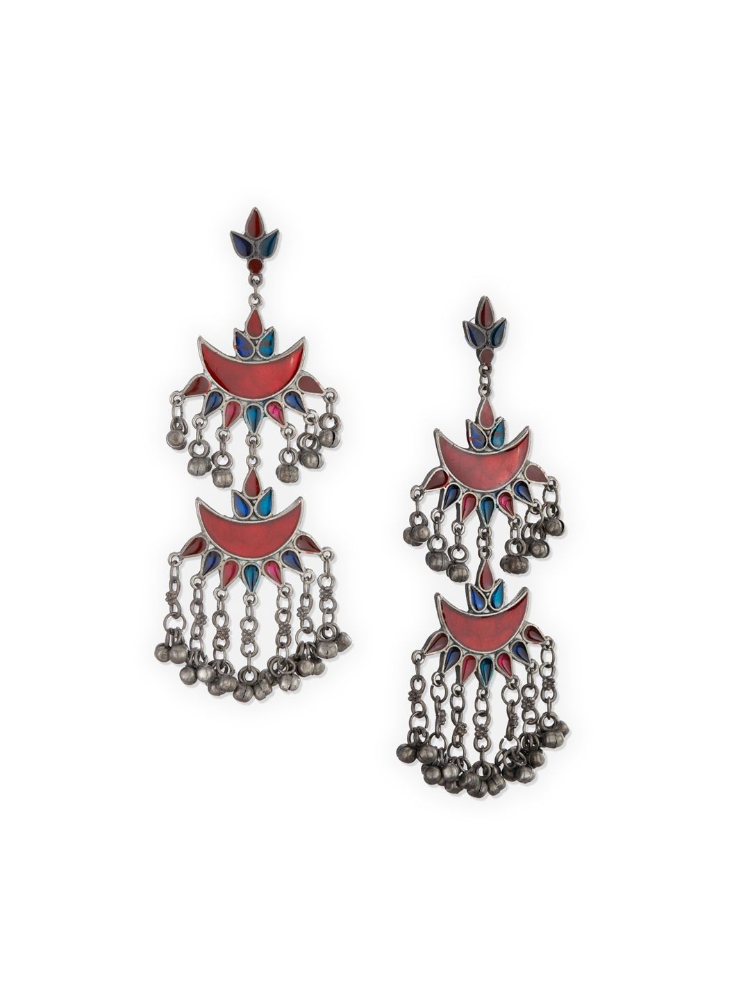 ATIBELLE Red Silver Plated Contemporary Drop Earrings