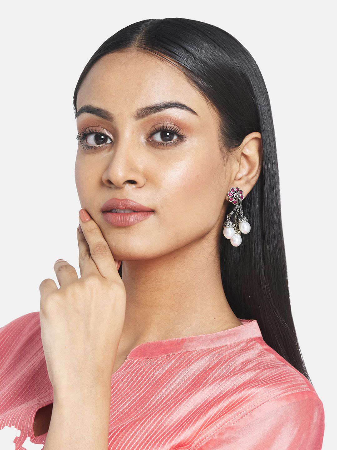 ATIBELLE Green Floral Silver-Plated Artificial Stones Drop Earrings