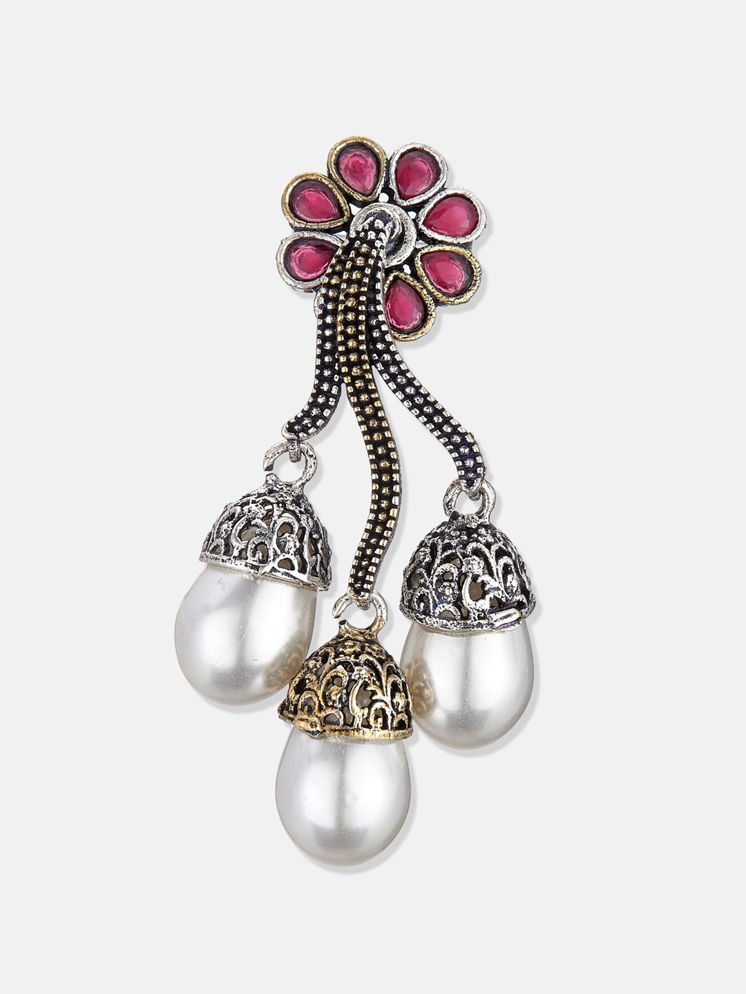 ATIBELLE Green Floral Silver-Plated Artificial Stones Drop Earrings