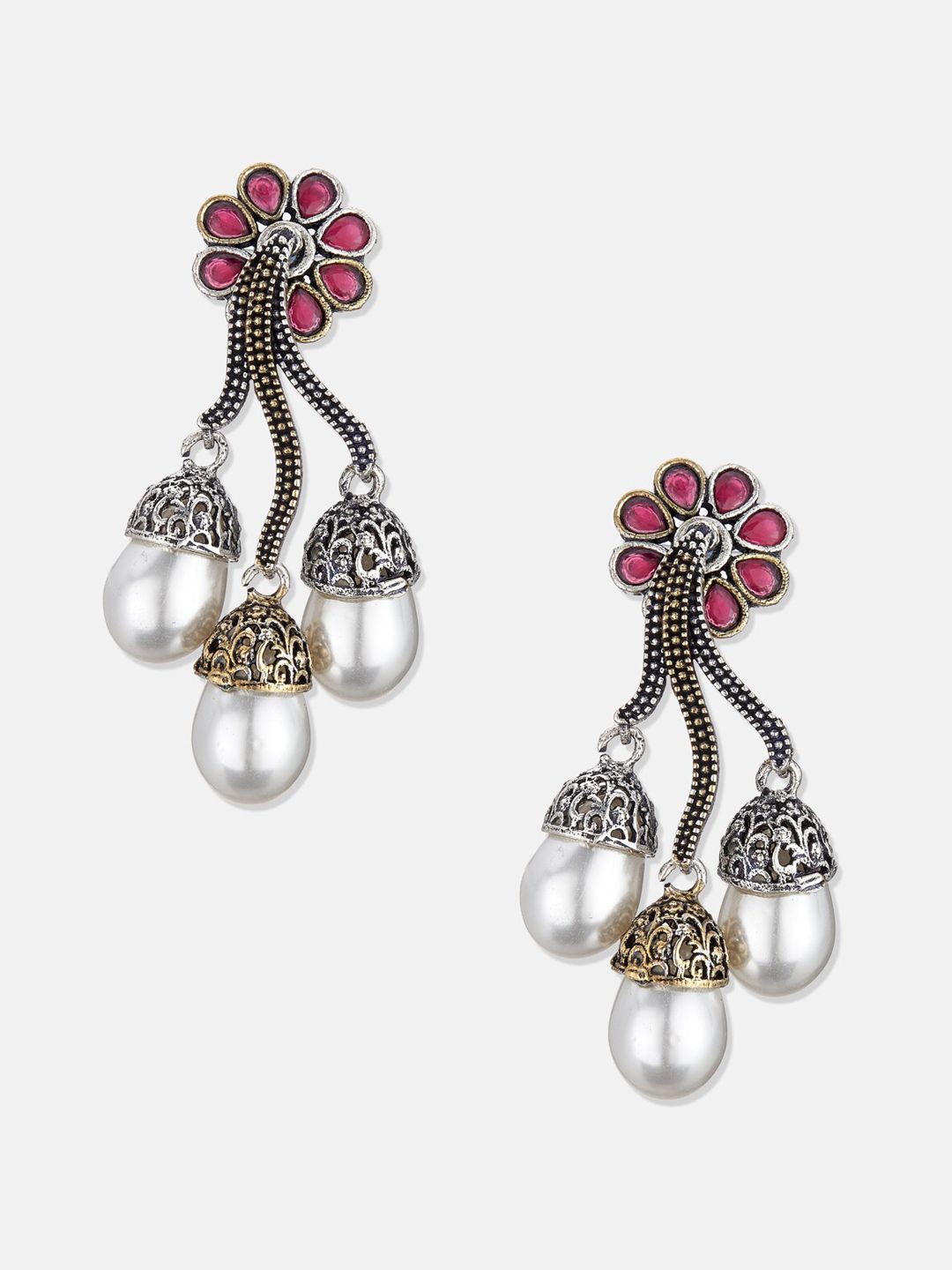 ATIBELLE Green Floral Silver-Plated Artificial Stones Drop Earrings