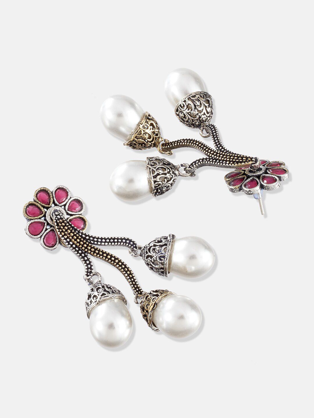 ATIBELLE Green Floral Silver-Plated Artificial Stones Drop Earrings