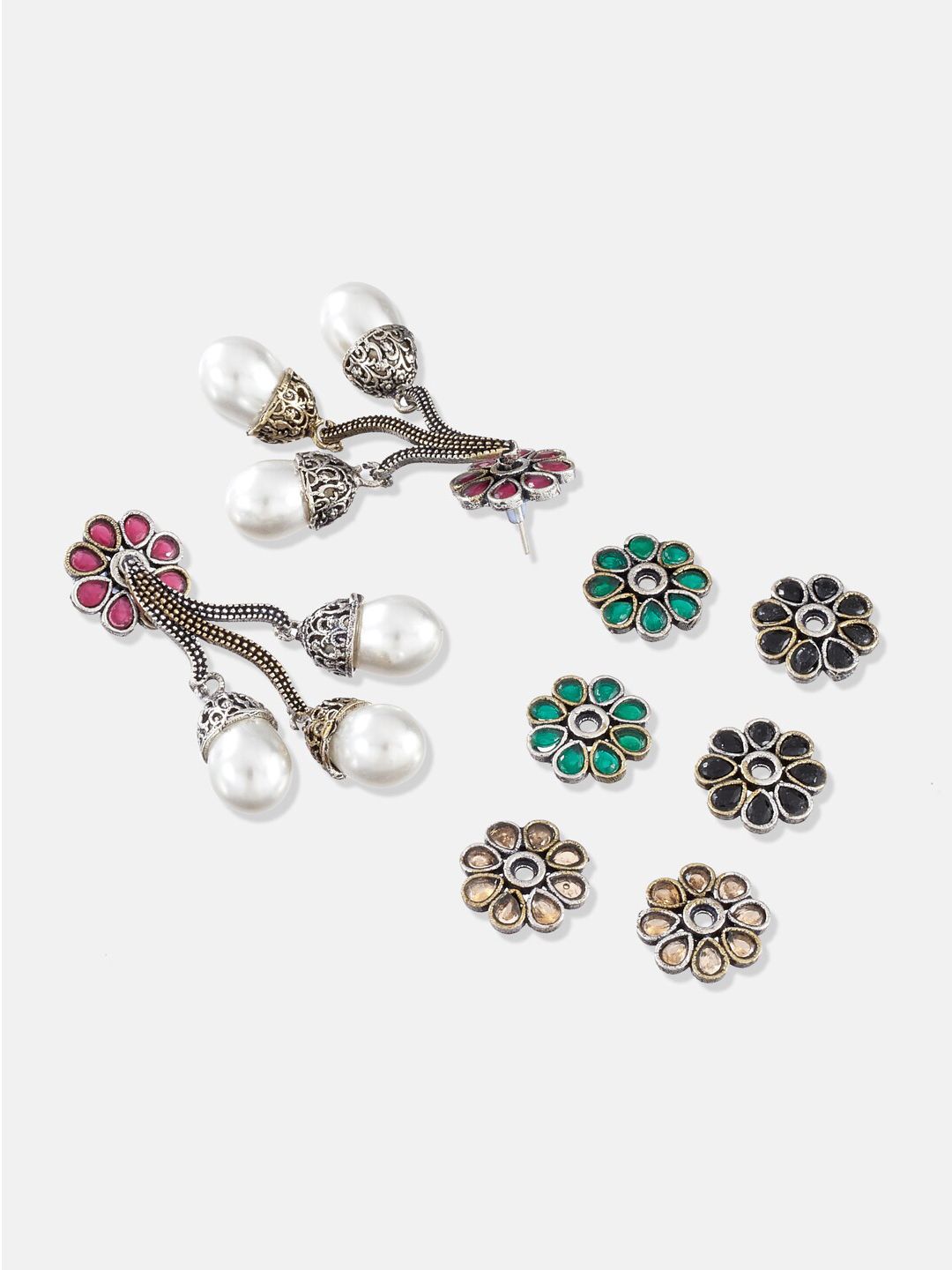 ATIBELLE Green Floral Silver-Plated Artificial Stones Drop Earrings