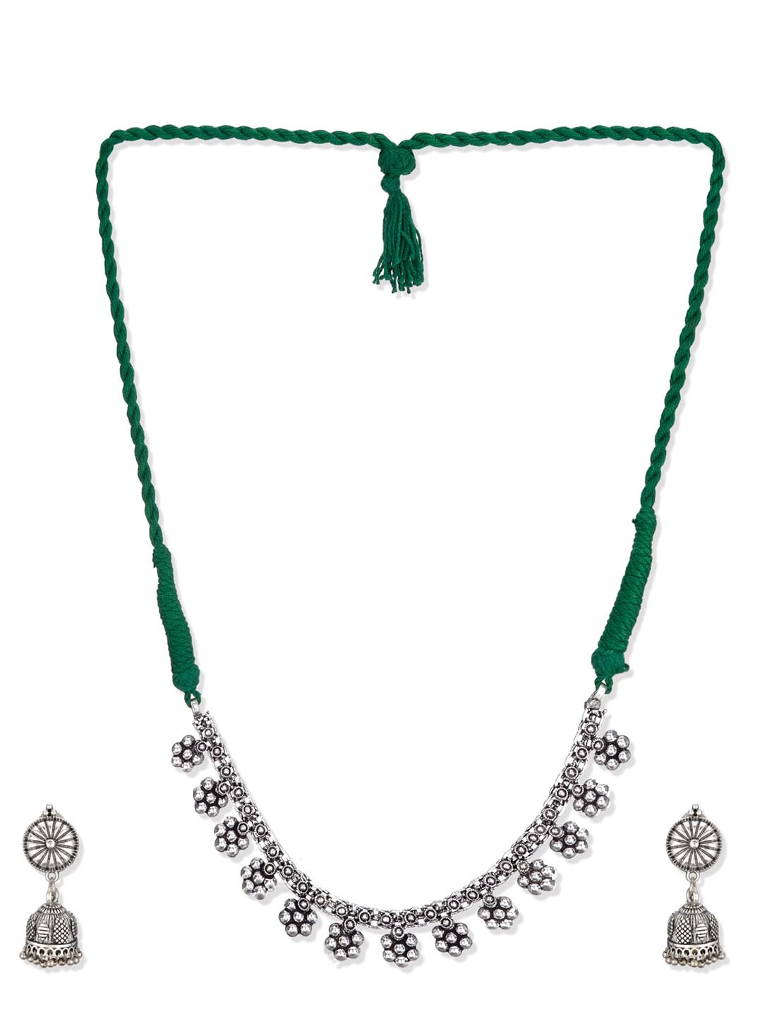 ATIBELLE Silver-Plated Floral Inspired Oxidised German Silver Jewellery Set