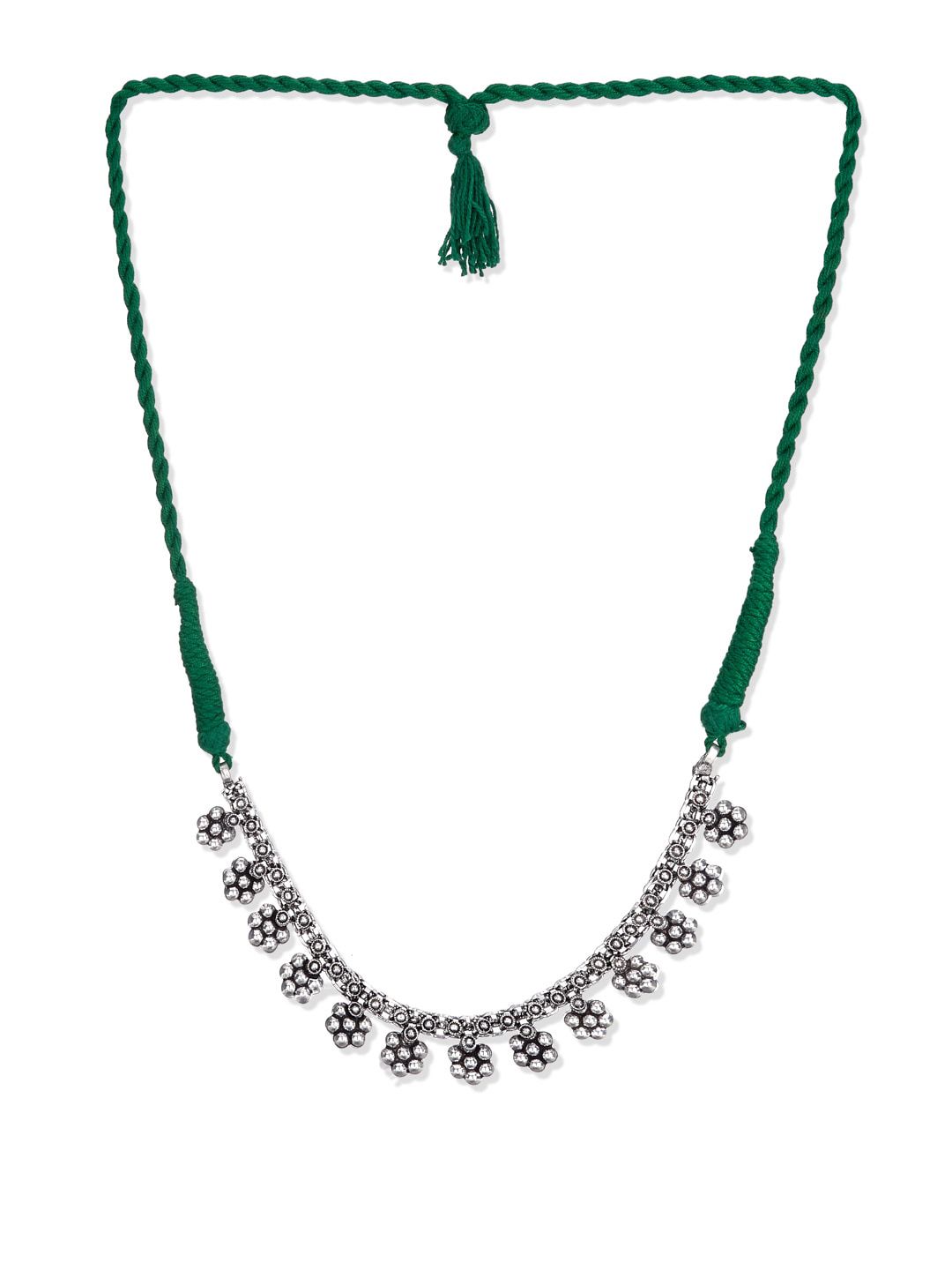 ATIBELLE Silver-Plated Floral Inspired Oxidised German Silver Jewellery Set
