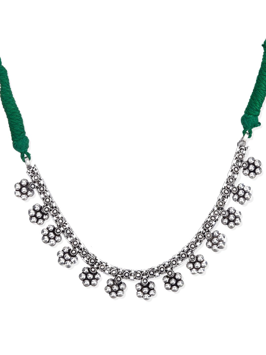 ATIBELLE Silver-Plated Floral Inspired Oxidised German Silver Jewellery Set