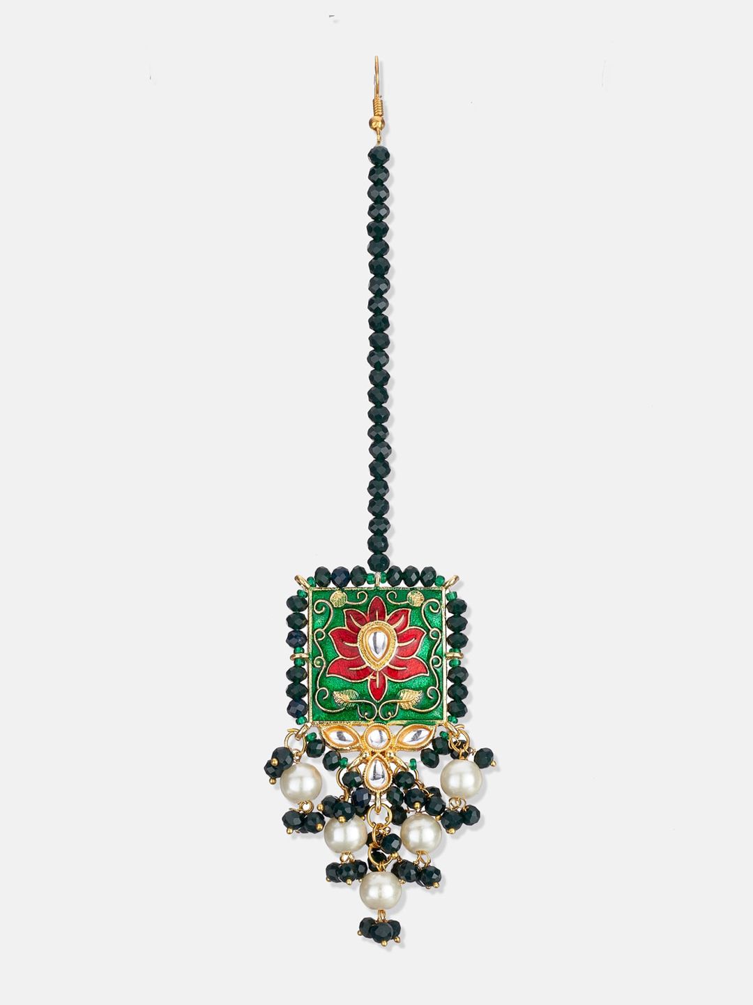 ATIBELLE Gold-Plated White & Green Kundan-Studded & Beaded Meenakari Jewellery Set