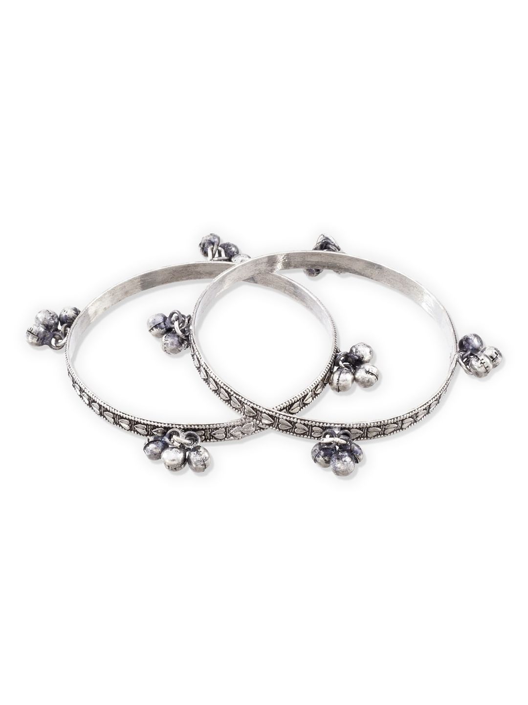 ATIBELLE Set Of 2 Oxidised Silver-Plated Ghungroo Beaded Bangles