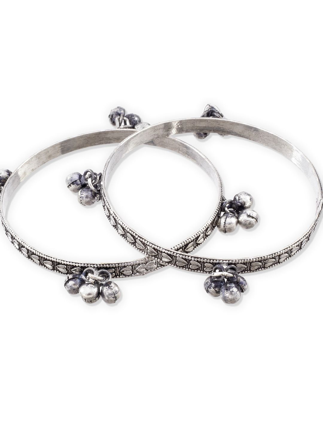 ATIBELLE Set Of 2 Oxidised Silver-Plated Ghungroo Beaded Bangles