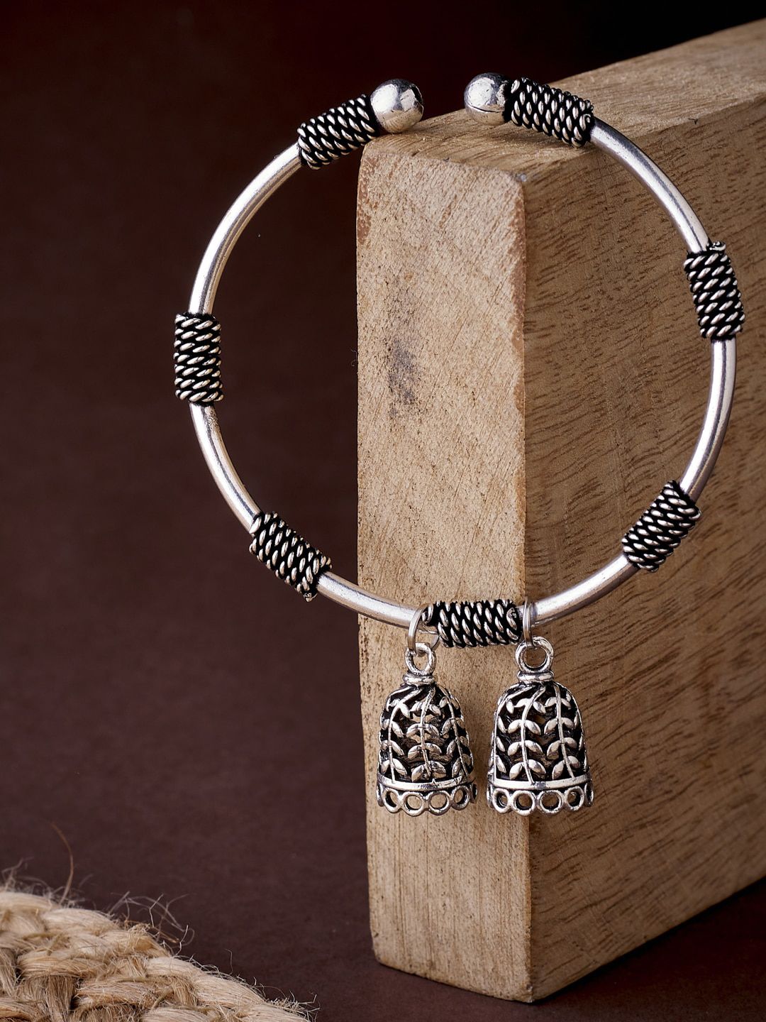 ATIBELLE Women Silver-Plated Oxidized Silver Bangle