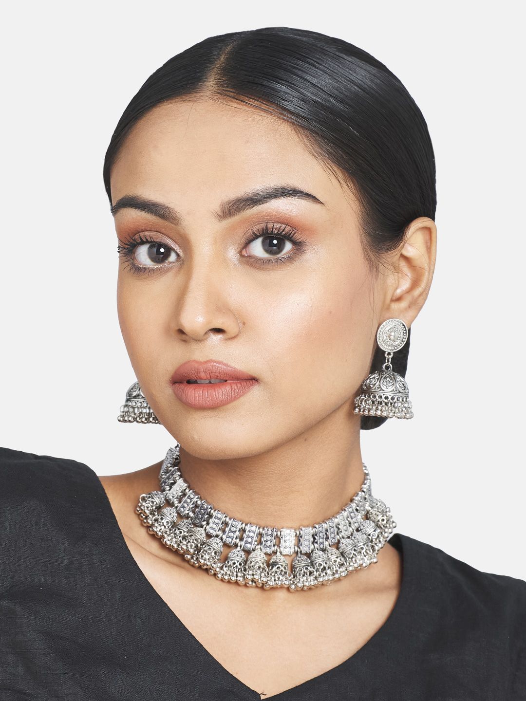 ATIBELLE Women Silver-Plated German Silver Oxidized Jewellery Set