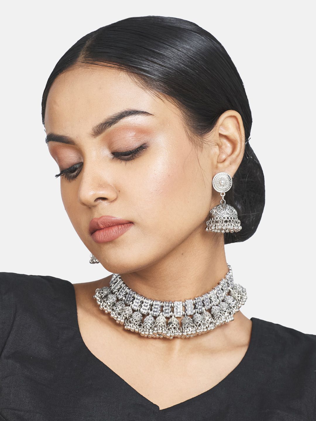 ATIBELLE Women Silver-Plated German Silver Oxidized Jewellery Set