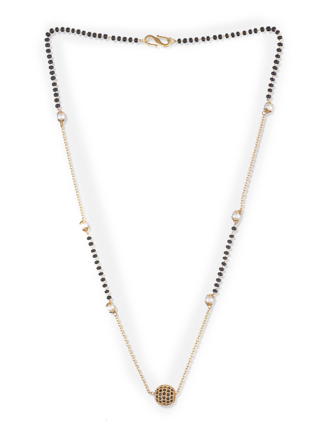 ATIBELLE Gold-Plated Black & White Beaded Mangalsutra