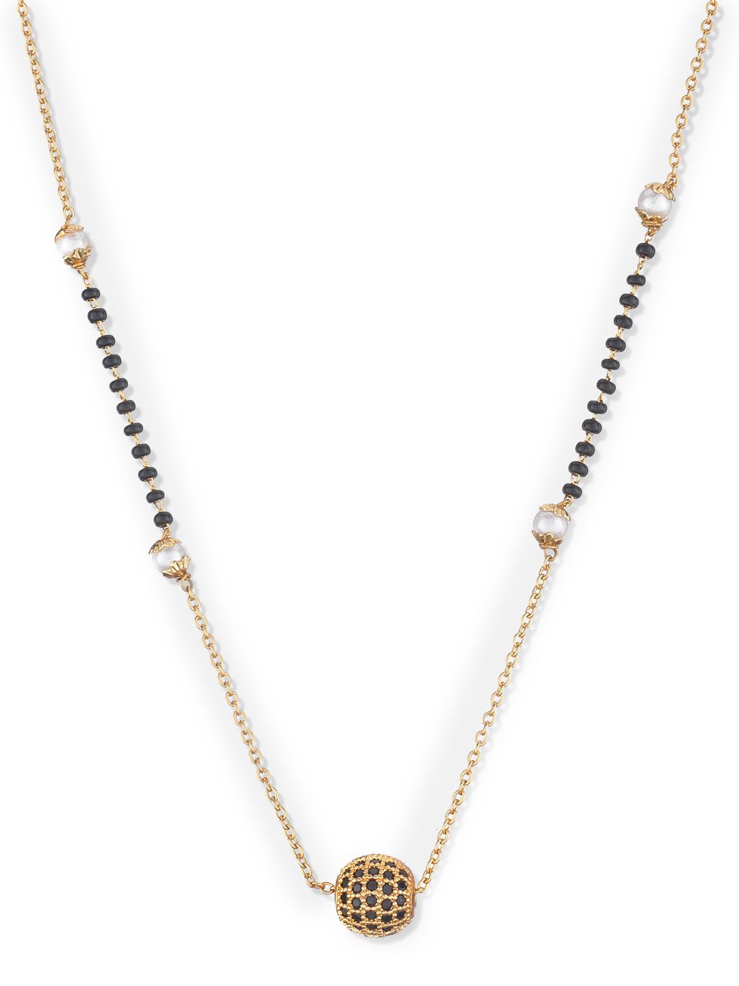 ATIBELLE Gold-Plated Black & White Beaded Mangalsutra