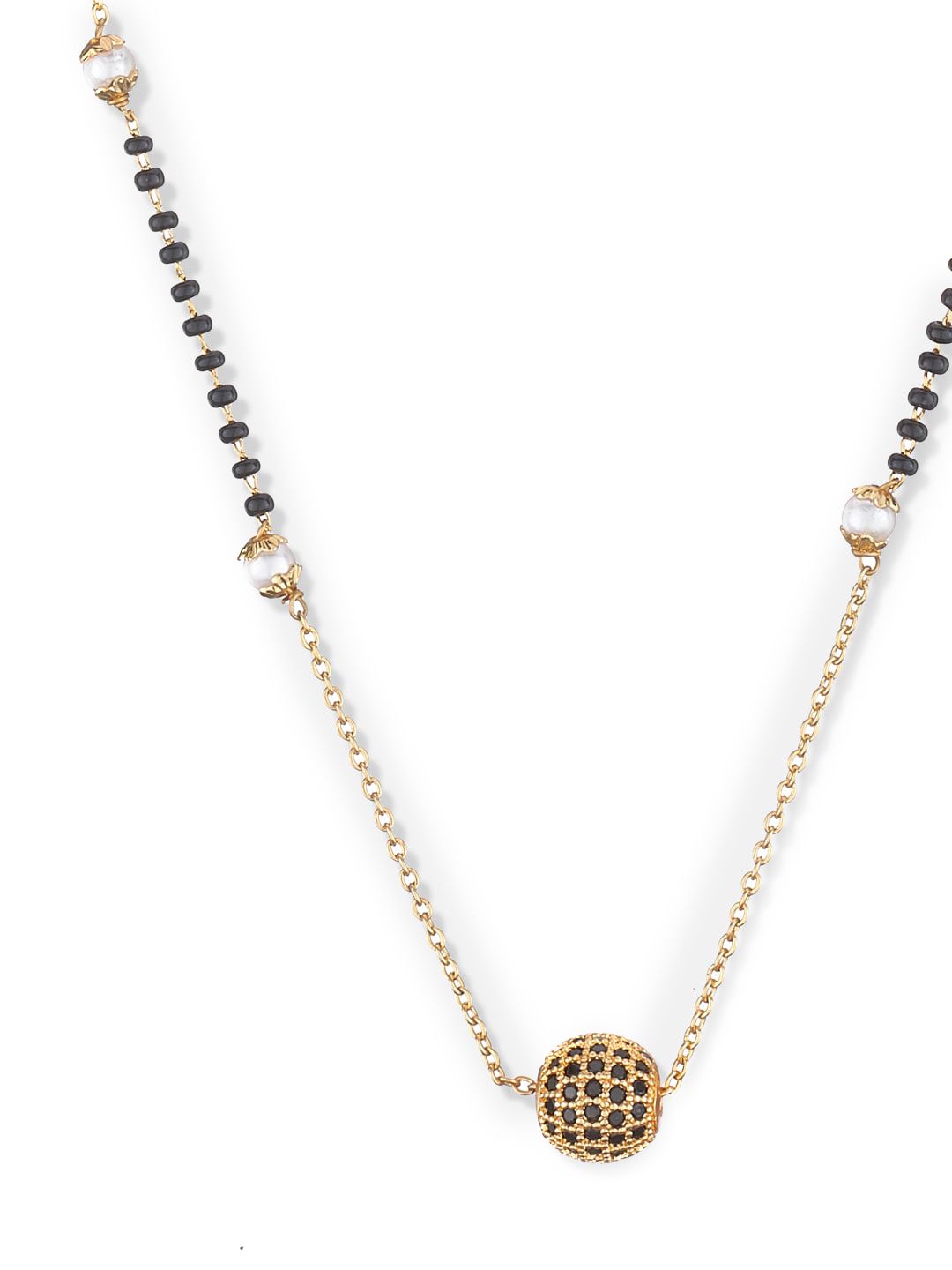 ATIBELLE Gold-Plated Black & White Beaded Mangalsutra