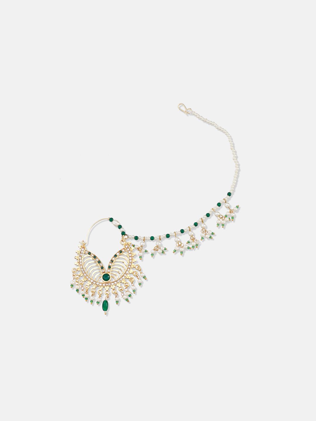 ATIBELLE Gold-Plated Green Stone Studded  Bridal Nose Ring