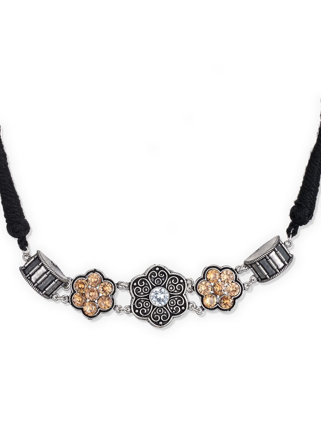 ATIBELLE Silver-Plated & White Floral inspired German Silver Stone-Studded Jewellery Set