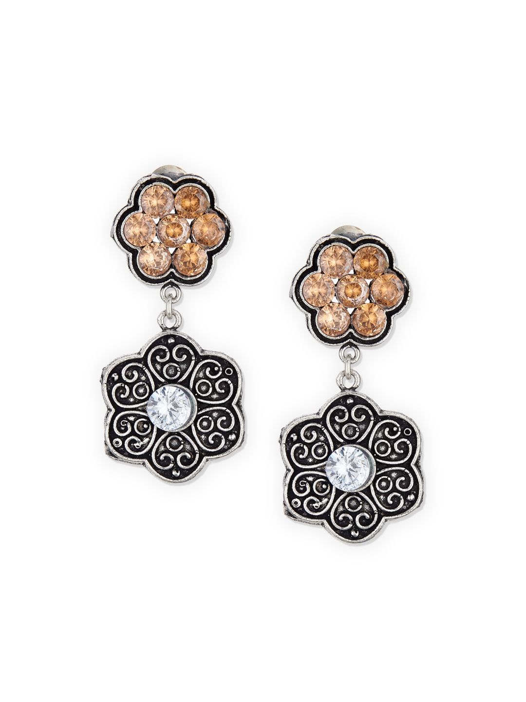 ATIBELLE Silver-Plated & White Floral inspired German Silver Stone-Studded Jewellery Set