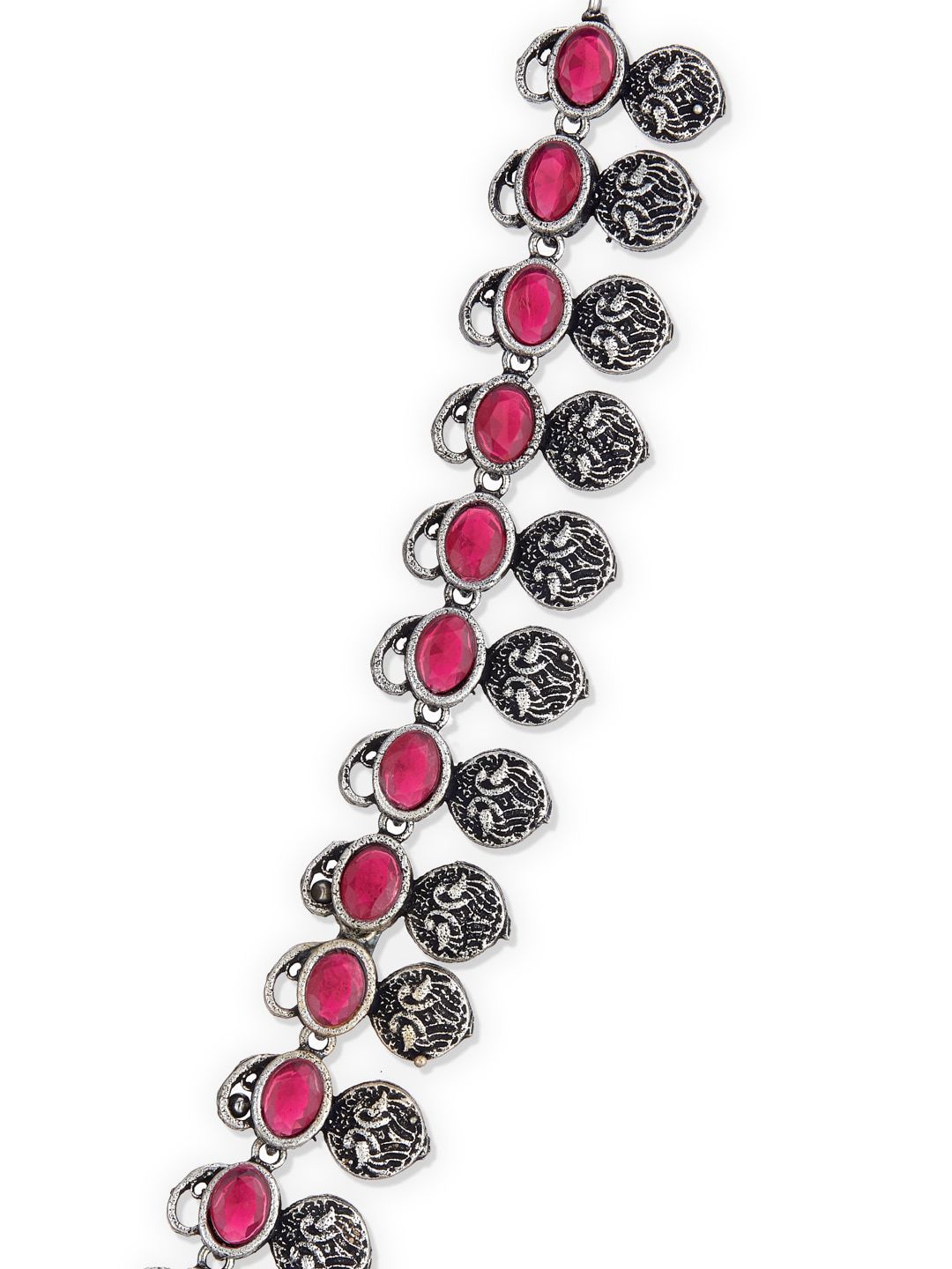 ATIBELLE Oxidised Silver-Plated Maroon & White Stone-Studded & Pearl Beaded Jewellery Set